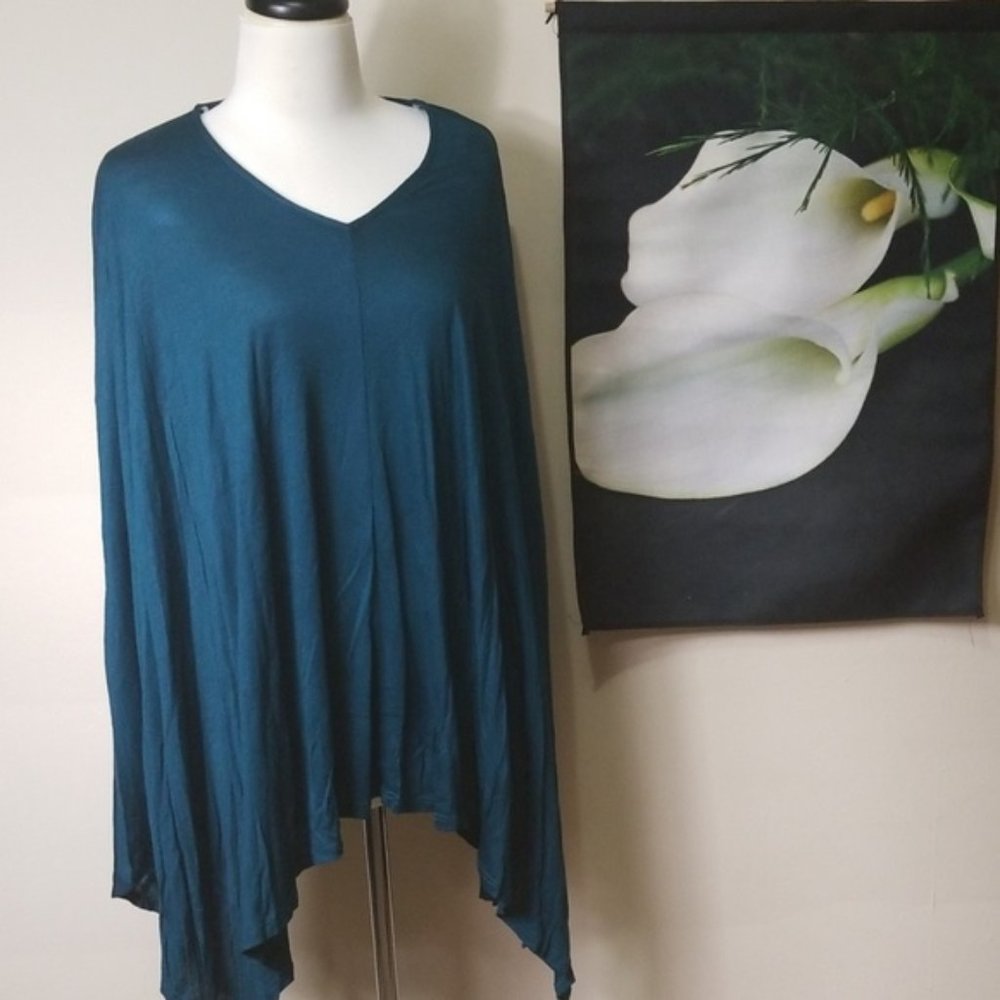 Black Bead Draping V Neck Poncho Tunic